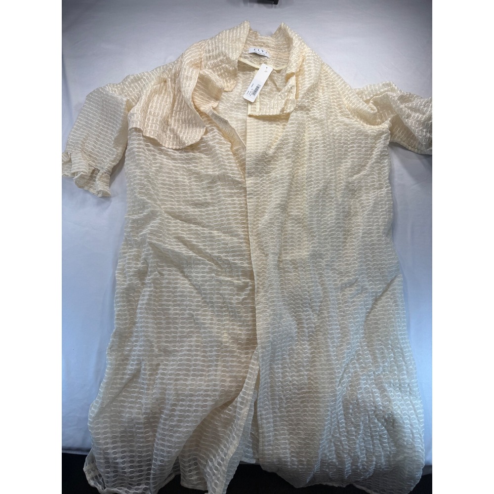 Elvi Women Cream Sheer Honeycomb Duster Cardigan Size US 18 NWT Ruffle Sleeve